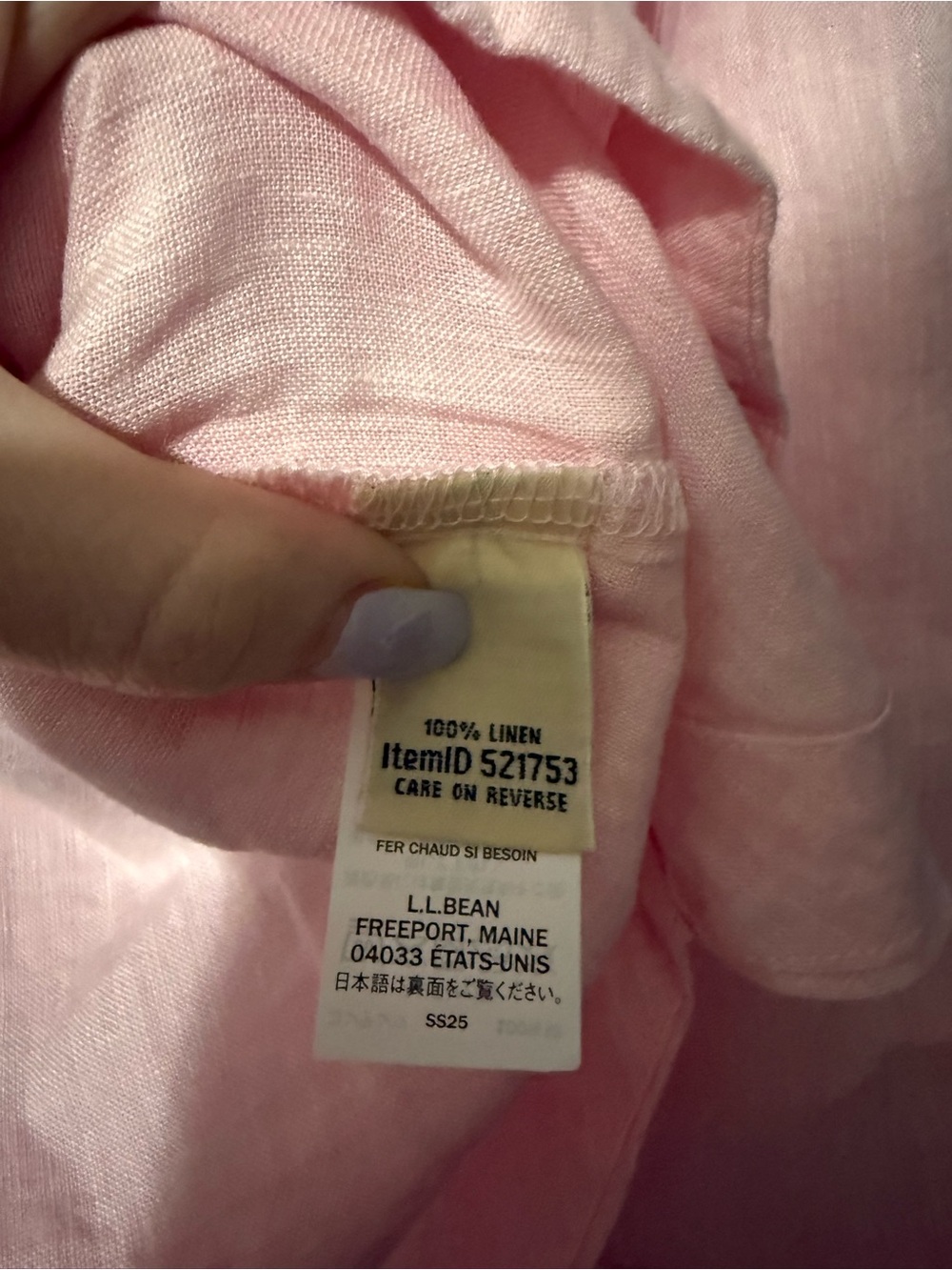 L.L.Bean Premium Washable Linen Splitneck Shirt Shell Pink Large NWT - Picture 5 of 7